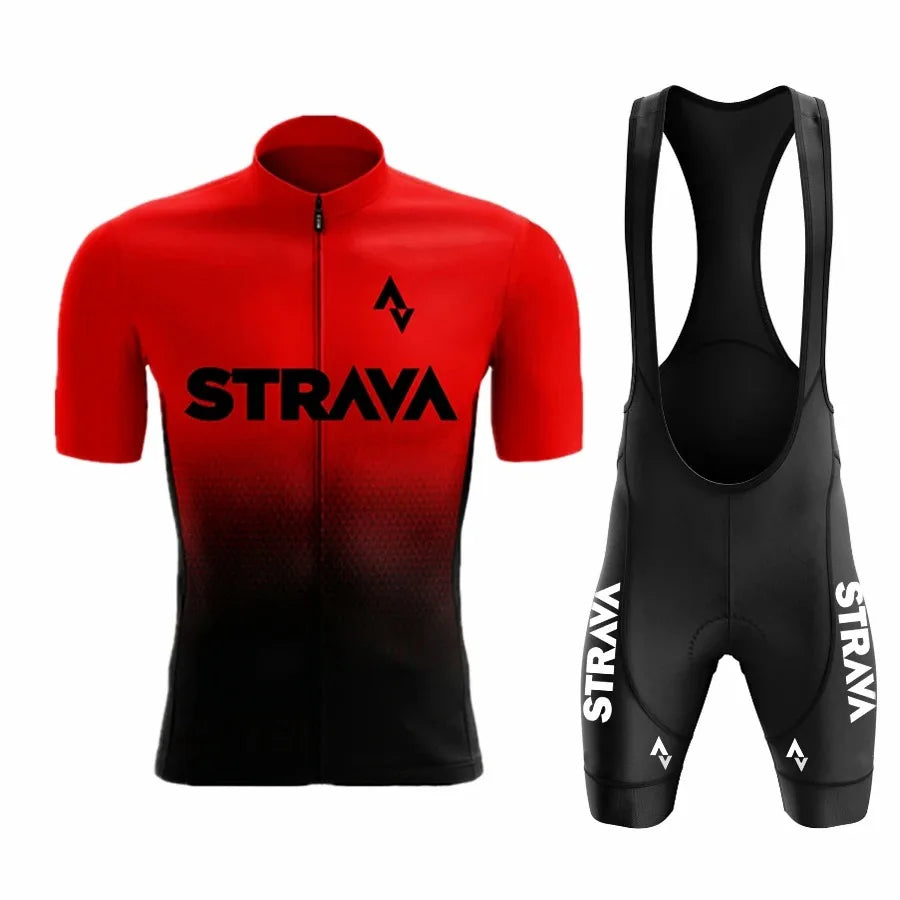 2024Strava Pro Bicycle Team Short Sleeve Maillot Ciclismo Men's Cycling Jersey Sets Summer Breathable Cycling Clothing Suit