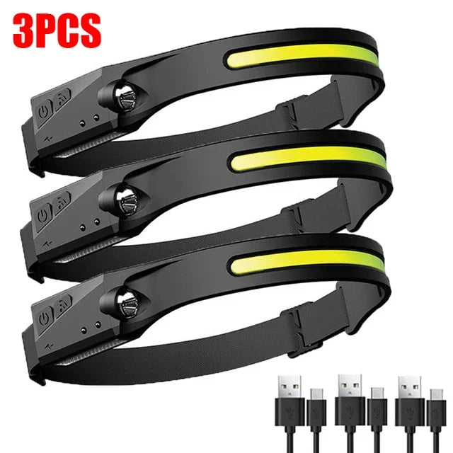 230°Bright Beam Headlamp LED Sensor Head lamp Built-in Battery USB Rechargeable Head Flashlight Outdoor Camping Fishing Headligh