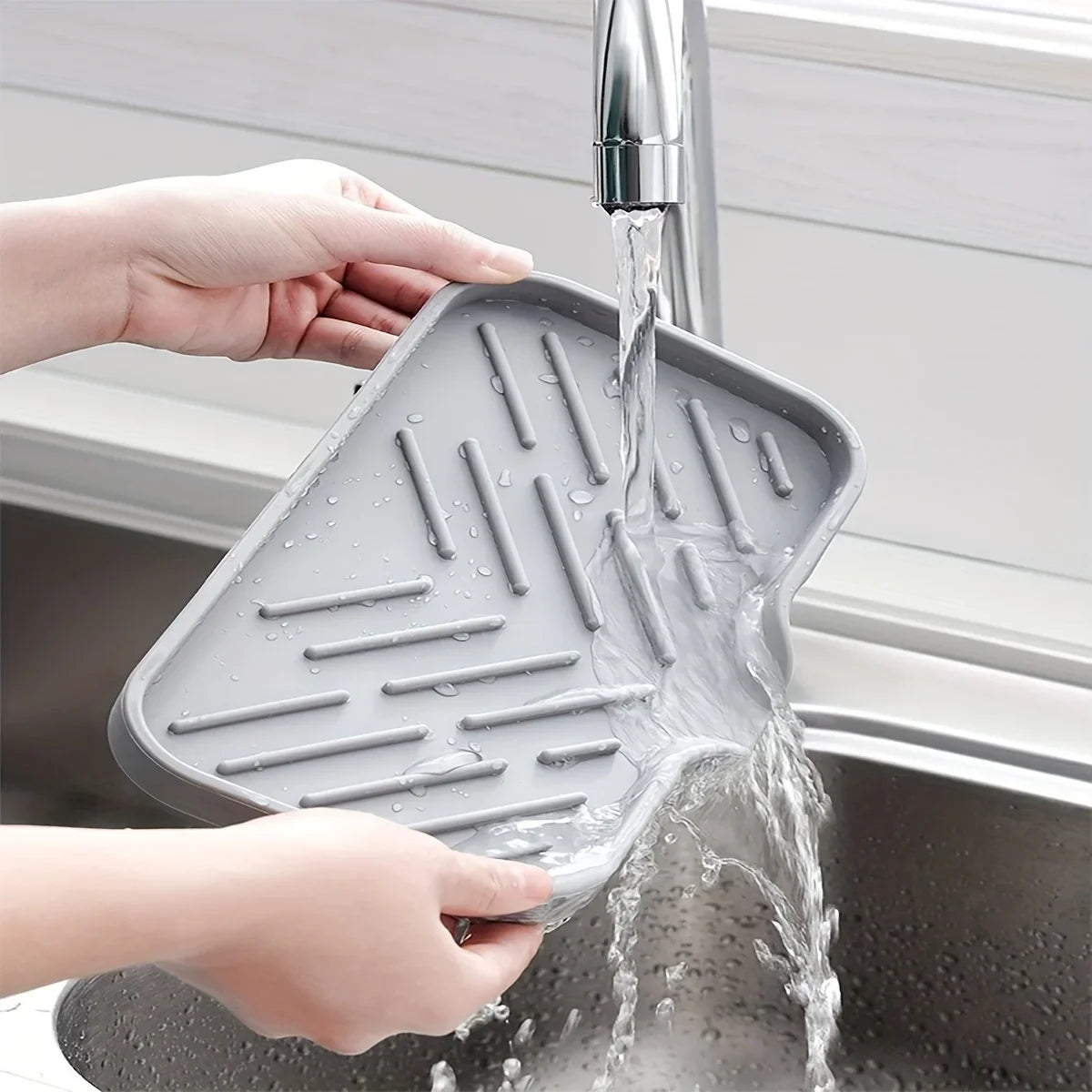 Multifunctional Silicone Sink Tray with Drain - Soap Holder, Sponge & Brush Organizer for Kitchen & Bathroom