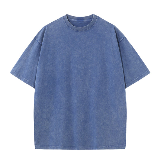 Men's summer pure cotton distressed retro drop shoulder T-shirt solid color loose casual breathable men's casual T-shirt tops