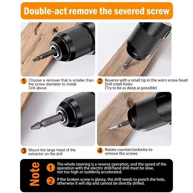 Damaged Screw Extractor Set HSS Drill Bit Stripped Broken Remover Small Easily Quickly Take Out Kit Easy Demolition Power Tools