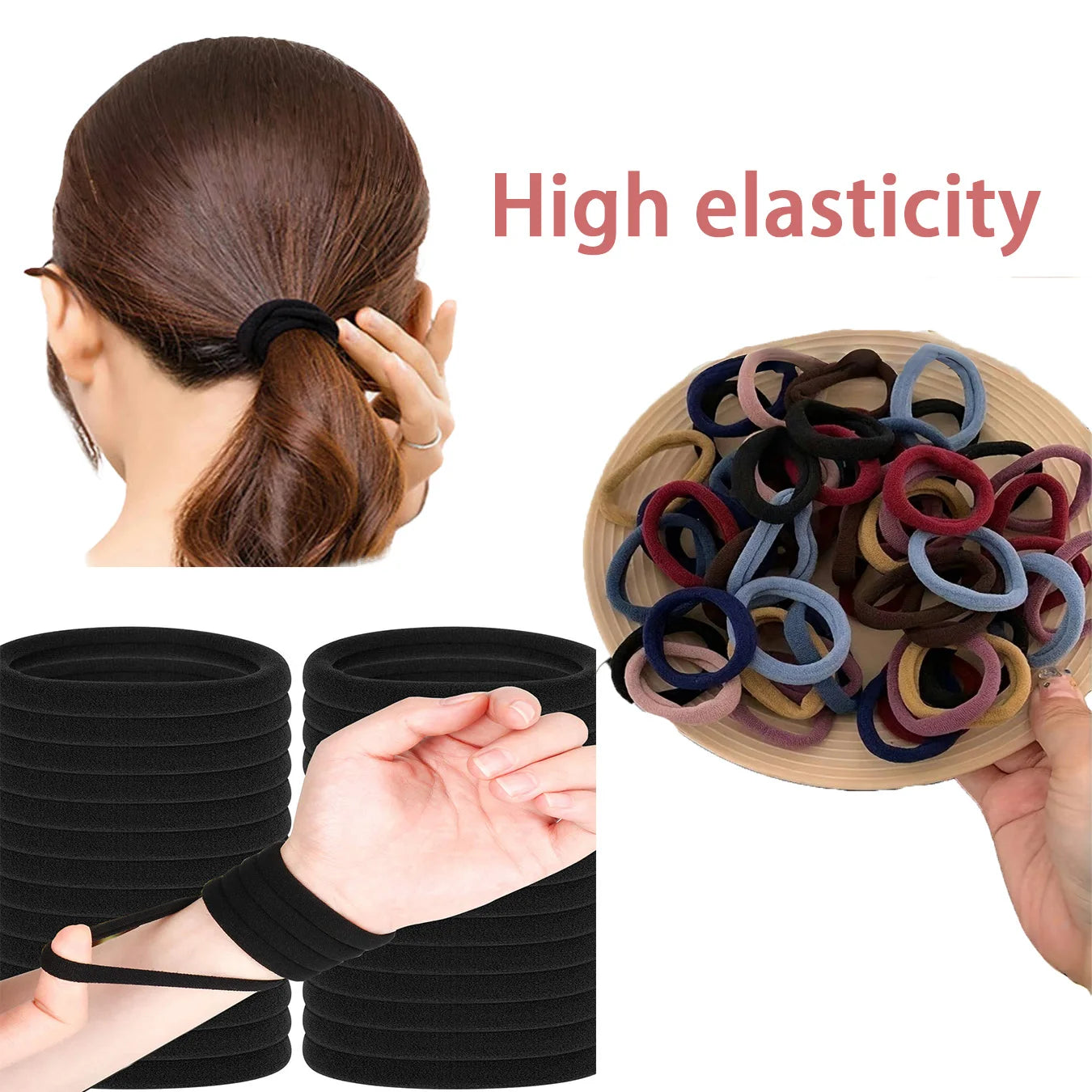 50/100/500/1000 pieces 4 cm black large nylon soft elastic band hair rope without damaging the horsetail women's tie accessory