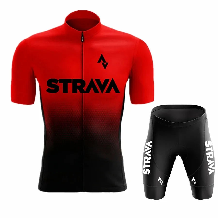 2024Strava Pro Bicycle Team Short Sleeve Maillot Ciclismo Men's Cycling Jersey Sets Summer Breathable Cycling Clothing Suit