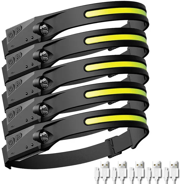 230°Bright Beam Headlamp LED Sensor Head lamp Built-in Battery USB Rechargeable Head Flashlight Outdoor Camping Fishing Headligh