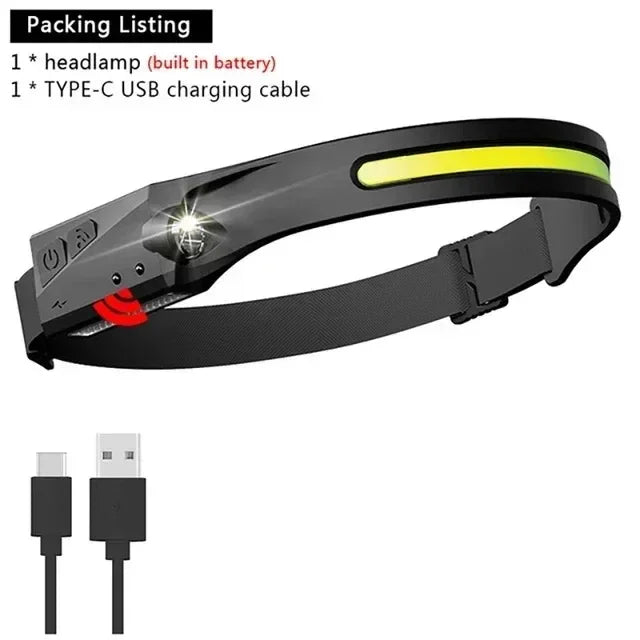 230°Bright Beam Headlamp LED Sensor Head lamp Built-in Battery USB Rechargeable Head Flashlight Outdoor Camping Fishing Headligh
