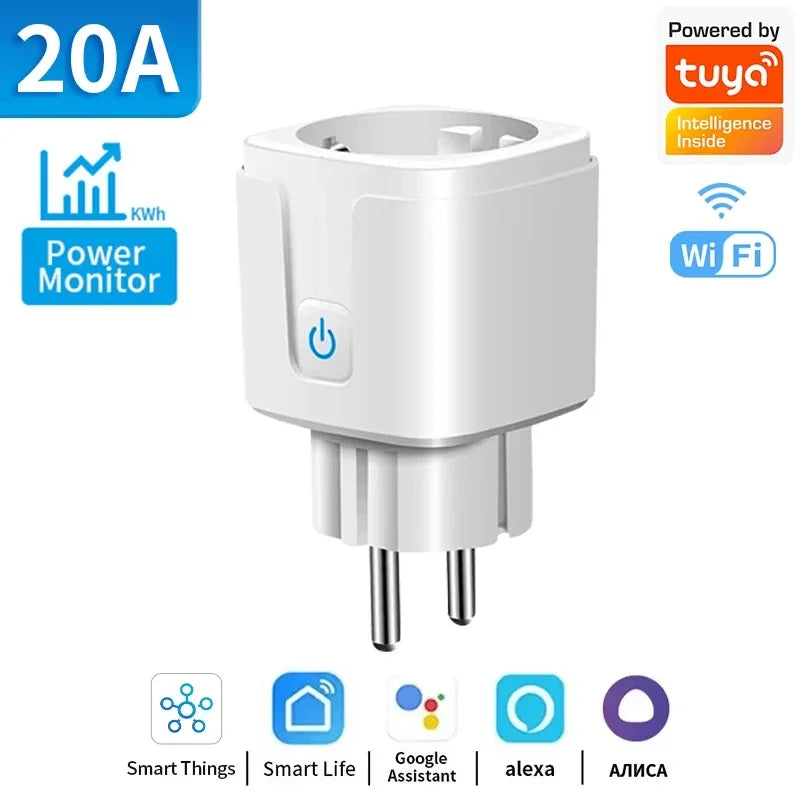 Smart WiFi Plug EU 16A/20A Tuya Power Monitor Socket with Timer Switch Voice Control for Alexa Google Assistant Smart Life App