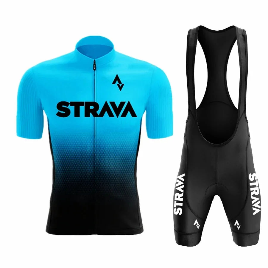 2024Strava Pro Bicycle Team Short Sleeve Maillot Ciclismo Men's Cycling Jersey Sets Summer Breathable Cycling Clothing Suit