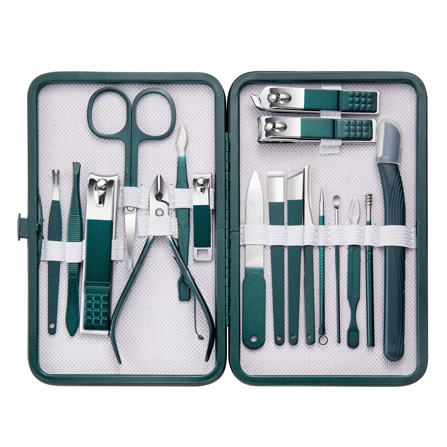 Stainless Steel Nail Clippers Set Grooming Tools Set With Portable Case Manicure Art Tool Green Nails Cut