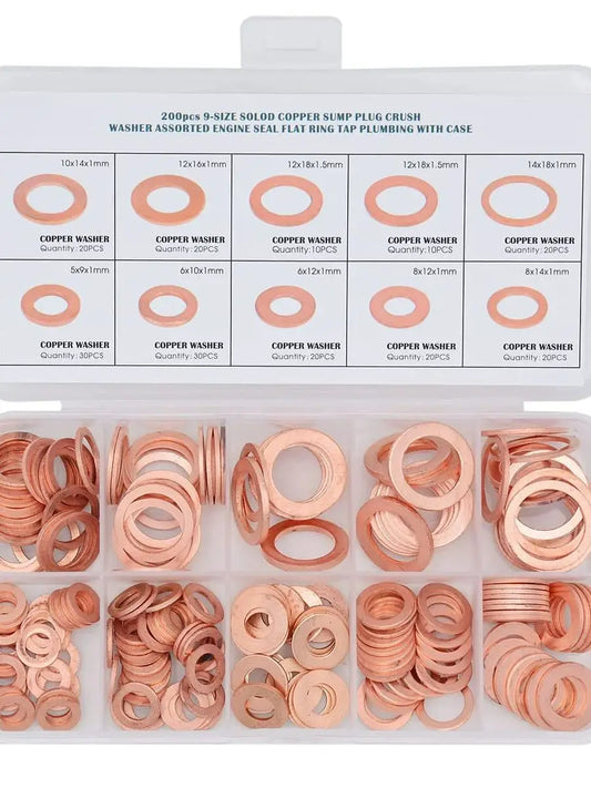 Copper Washer Gasket Nut and Bolt Set Flat Ring Seal Assortment Kit with Box //M8/M10/M12/M14 for Sump Plugs
