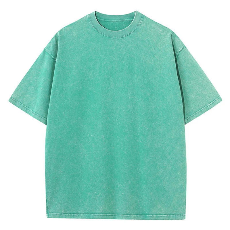 Men's summer pure cotton distressed retro drop shoulder T-shirt solid color loose casual breathable men's casual T-shirt tops