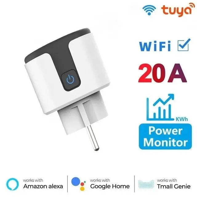 Tuya Smart Socket Outlet EU Plug 16A/20A With Power Monitor Timing Voice Control Wifi Smart Plug Works With Alexa Google Home