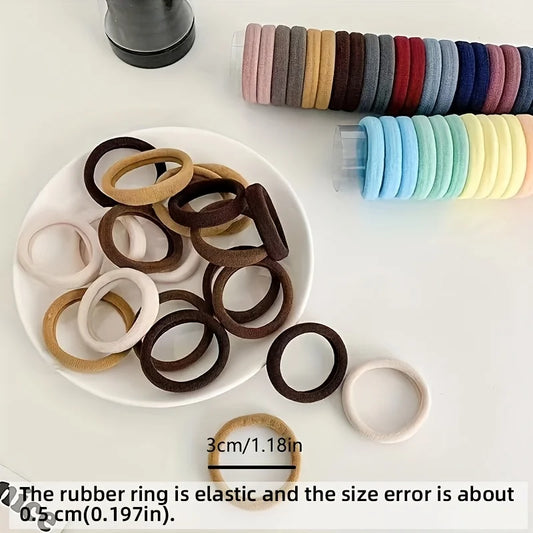 50/100pcs Boho Seamless Elastic Hair Ties-Thick Comfortable & Durable Ponytail Holders for Women - Solid Color Hair Accessories