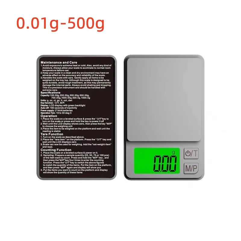 Mini high-precision LCD digital pocket scale 1kg/0.1g 500g/0.01g jewelry scale food scale kitchen mini gram scale with backlight