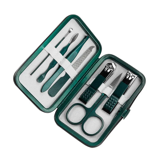 Stainless Steel Nail Clippers Set Grooming Tools Set With Portable Case Manicure Art Tool Green Nails Cut