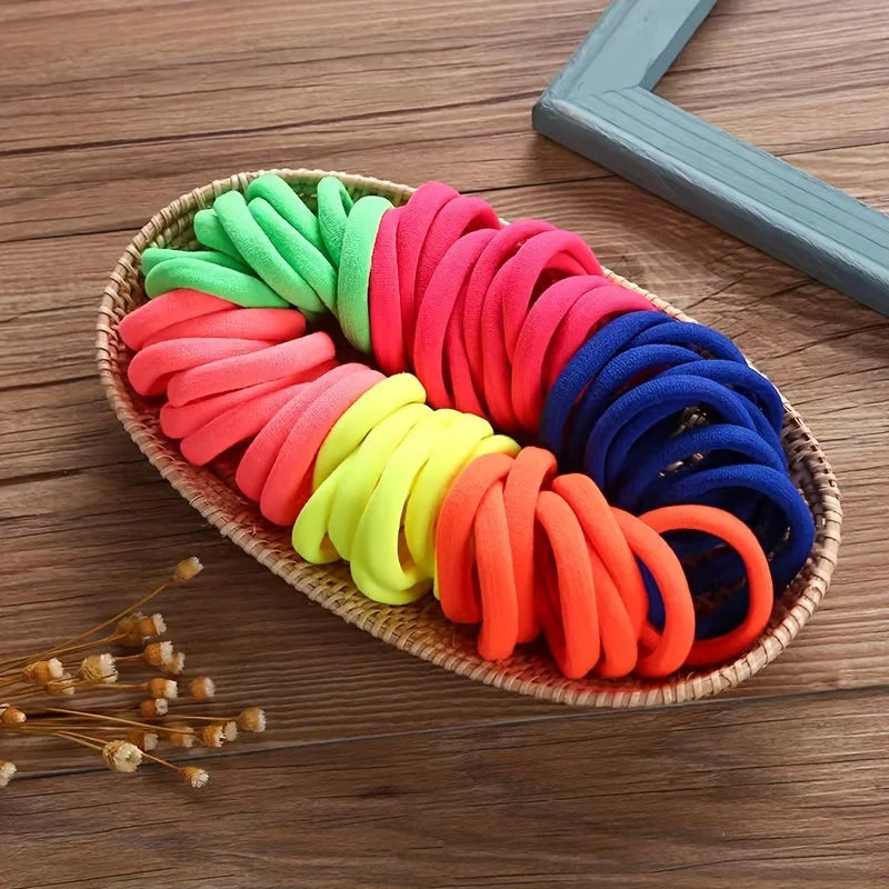 50/100pcs Boho Seamless Elastic Hair Ties-Thick Comfortable & Durable Ponytail Holders for Women - Solid Color Hair Accessories