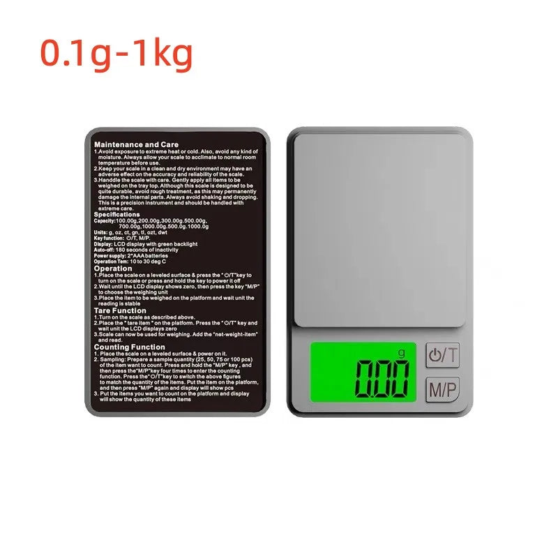 Mini high-precision LCD digital pocket scale 1kg/0.1g 500g/0.01g jewelry scale food scale kitchen mini gram scale with backlight