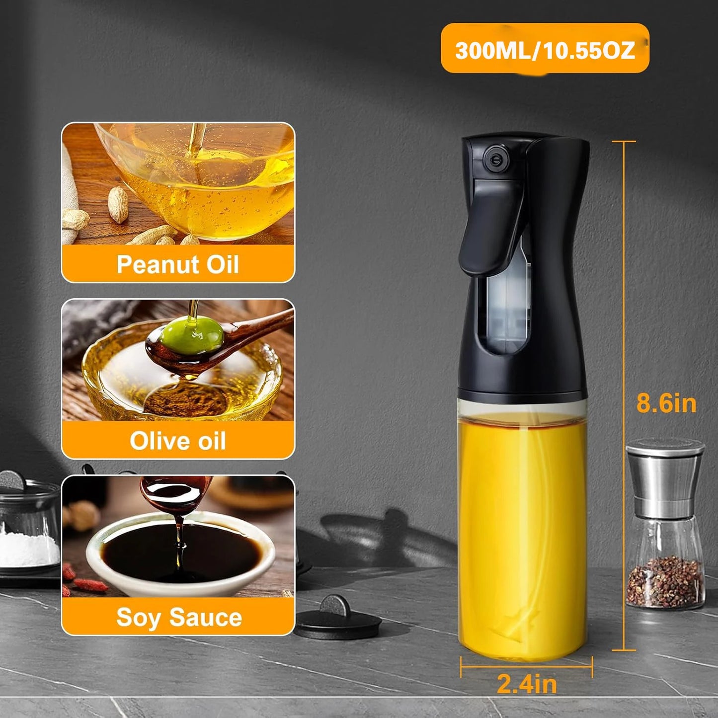 Olive Oil Mister Spray Bottle for Cooking - Cooking Oil Spray Bottle  Air Fryer Accessories - Refillable Glass Dispenser