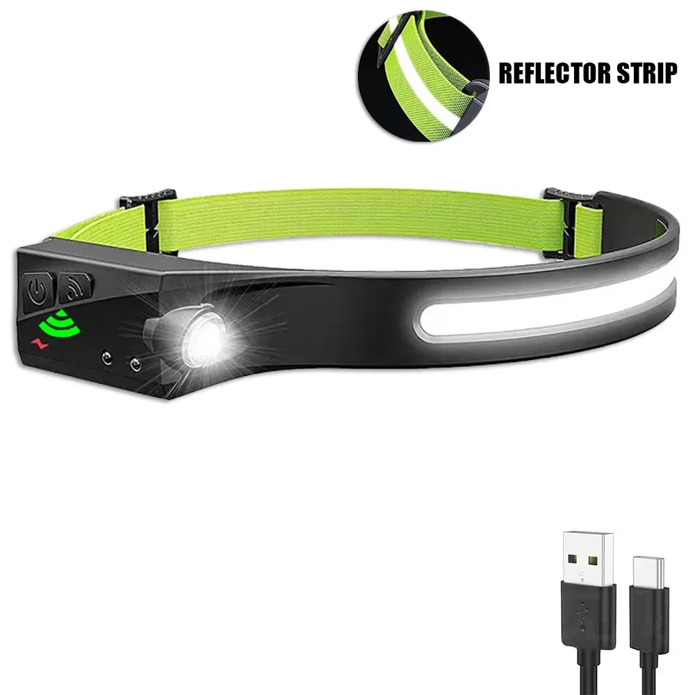 230°Bright Beam Headlamp LED Sensor Head lamp Built-in Battery USB Rechargeable Head Flashlight Outdoor Camping Fishing Headligh