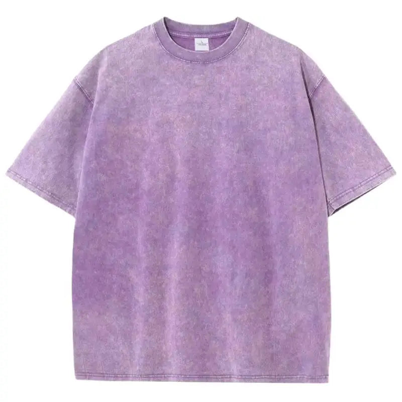 Men's summer pure cotton distressed retro drop shoulder T-shirt solid color loose casual breathable men's casual T-shirt tops