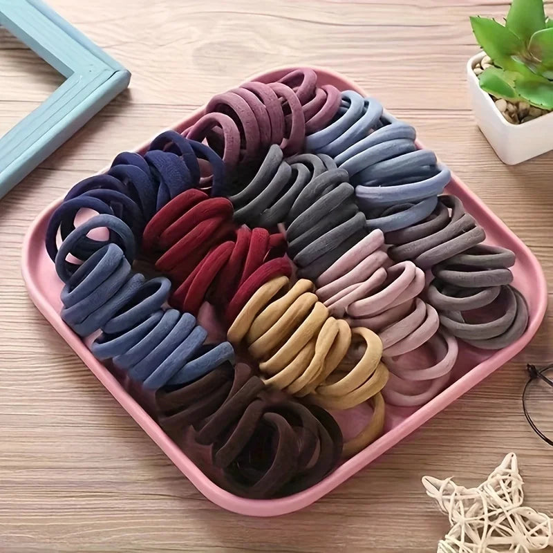 50/100pcs Boho Seamless Elastic Hair Ties-Thick Comfortable & Durable Ponytail Holders for Women - Solid Color Hair Accessories