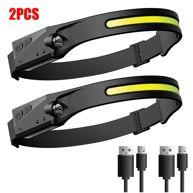 230°Bright Beam Headlamp LED Sensor Head lamp Built-in Battery USB Rechargeable Head Flashlight Outdoor Camping Fishing Headligh