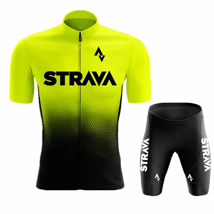 2024Strava Pro Bicycle Team Short Sleeve Maillot Ciclismo Men's Cycling Jersey Sets Summer Breathable Cycling Clothing Suit