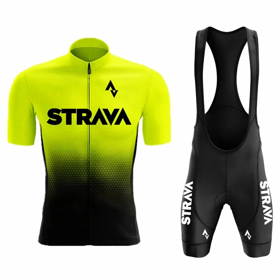 2024Strava Pro Bicycle Team Short Sleeve Maillot Ciclismo Men's Cycling Jersey Sets Summer Breathable Cycling Clothing Suit