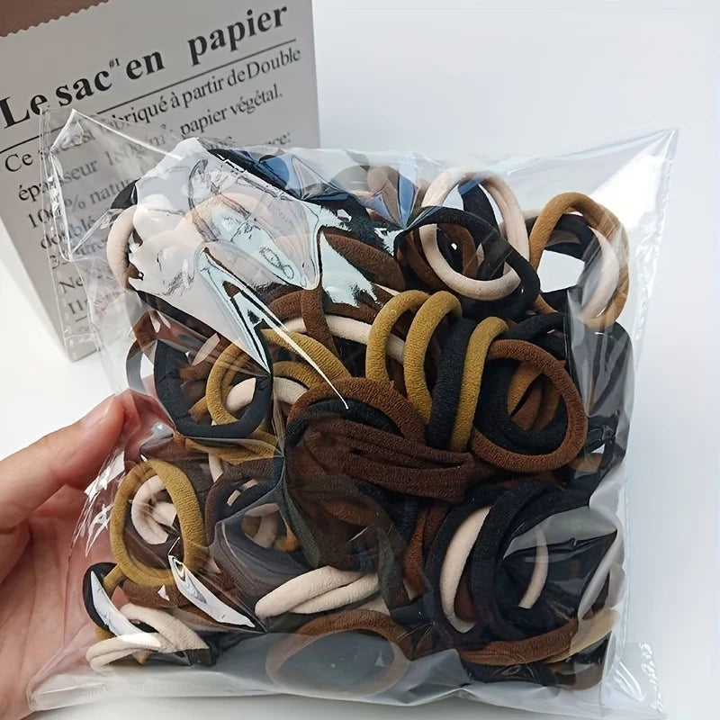 50/100pcs Boho Seamless Elastic Hair Ties-Thick Comfortable & Durable Ponytail Holders for Women - Solid Color Hair Accessories