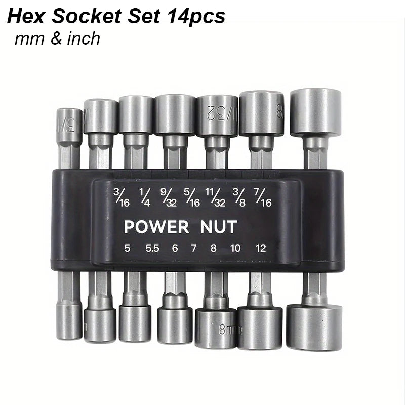 Hexagaon Socket Screw Bolt Driver Wrench Nut Head Key Screwdriver Adapter Bit Sleeve Nozzle Hex Shank Set Hand Tool Power Drill