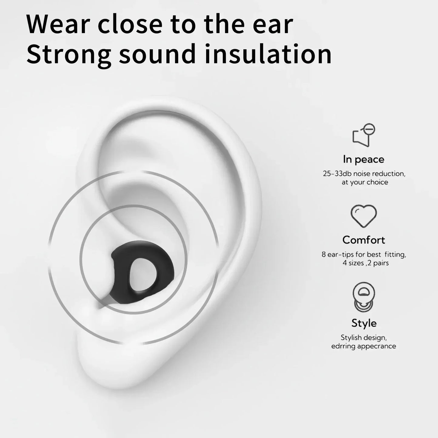 HUAK Concert Ear Plugs, High Fidelity Noise Cancelling Silicone Ear Plugs, Reusable Ear Plugs for Musicians, , Focus and Sleep